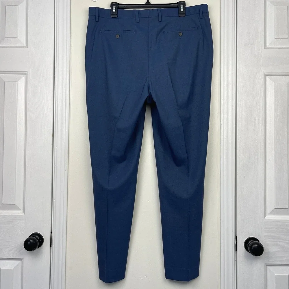 Banana Republic Mens 38x32 Slim Fit WOOL Navy Blue Plaid Stretch‎ Dress Pants